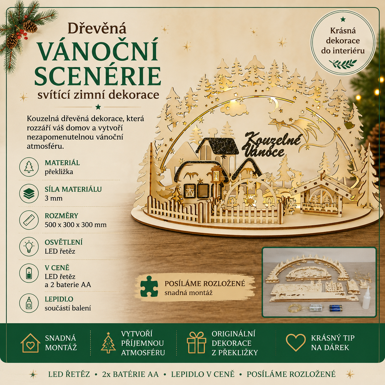 Dřevěná vánoční scenérie Kouzelné Vánoce