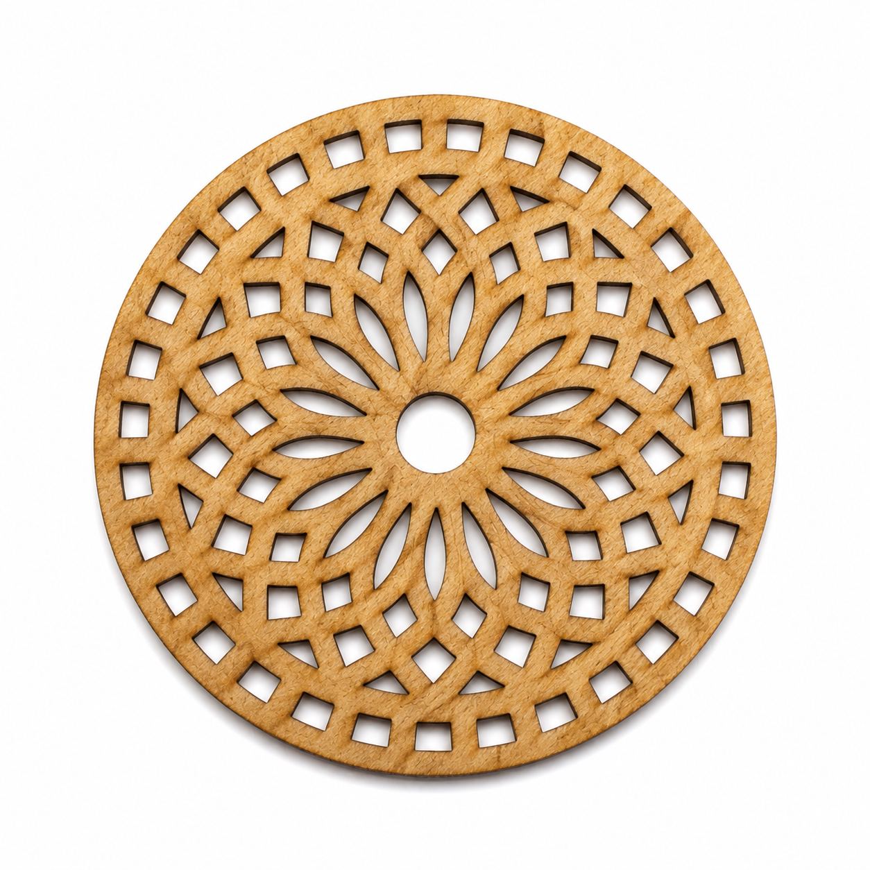 Dřevěná mandala / podtácek s květinovým vzorem 95 × 95 mm