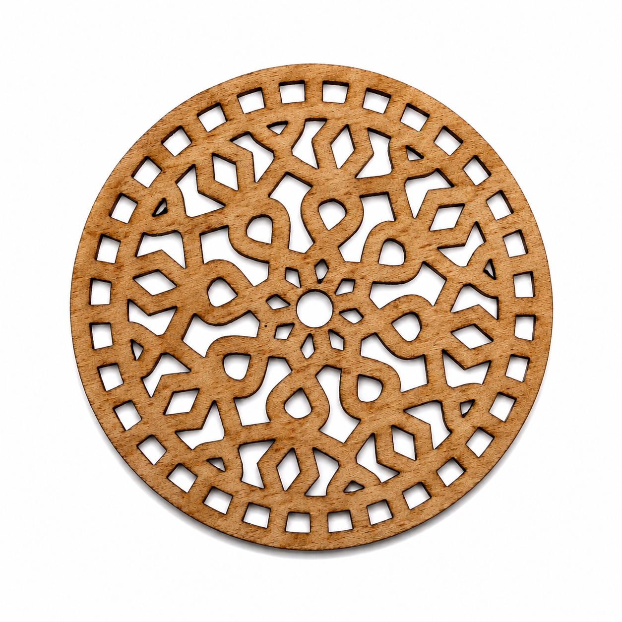Dřevěná mandala / podtácek s orientálním ornamentem 95 × 95 mm