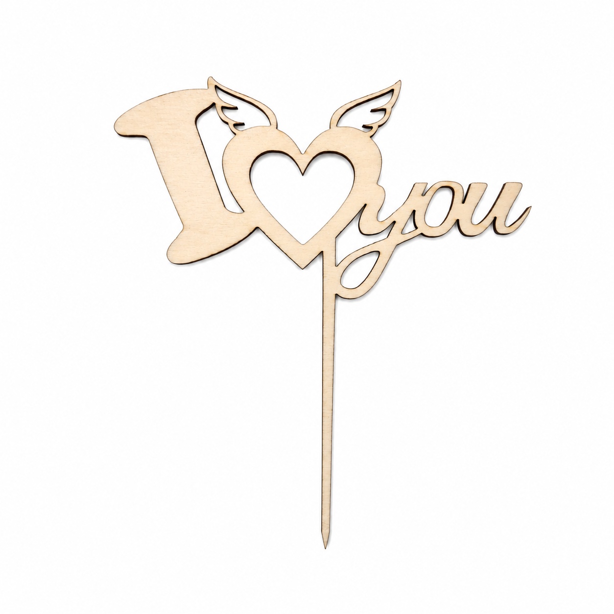 Dřevěný svatební zápich na dort – I Love You se srdcem