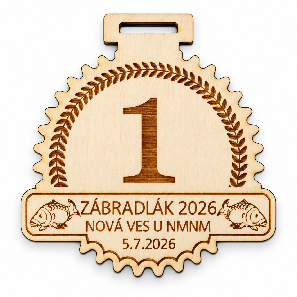 Dřevěná medaile pro rybářské závody – Zábradlák 2026