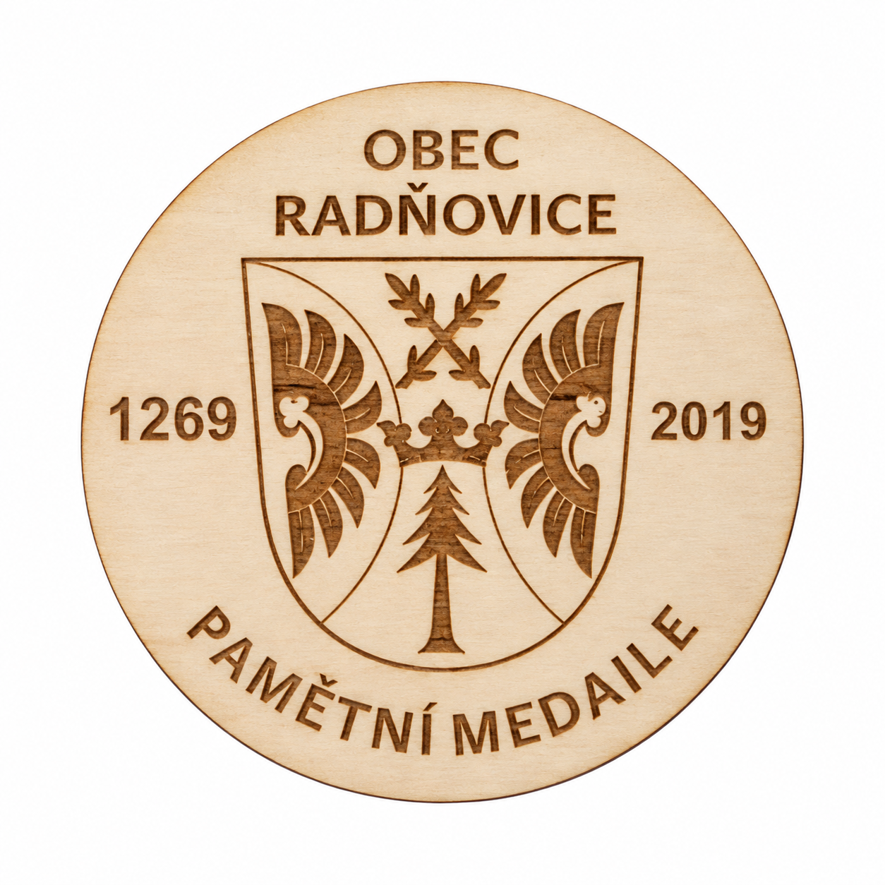 Dřevěná pamětní medaile – Obec Radňovice