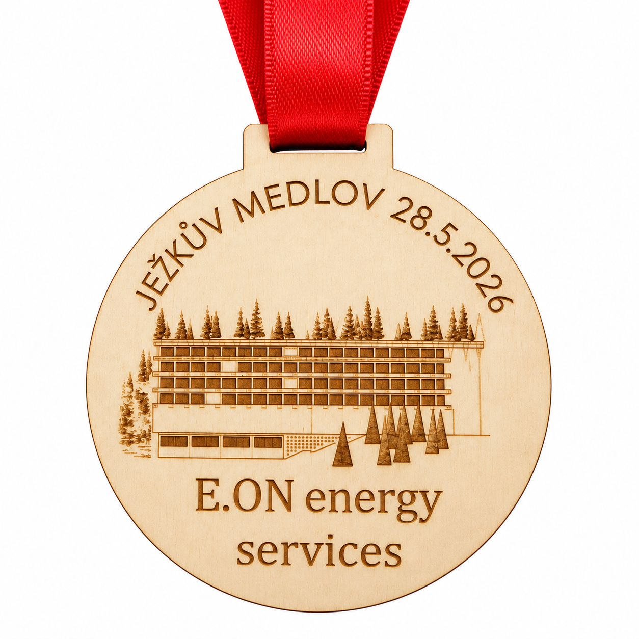 Dřevěná medaile s vlastní grafikou E.ON energy