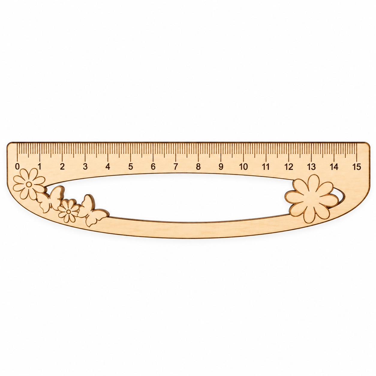 Dřevěné dětské pravítko 15 cm – Květiny a motýlci