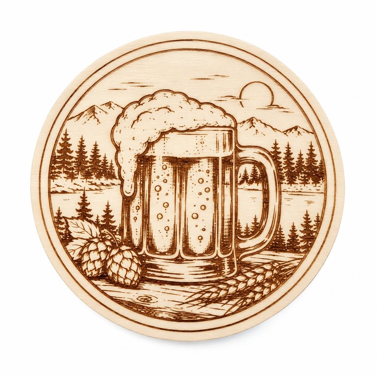 Dřevěný podtácek pod pivo – gravírovaný motiv piva