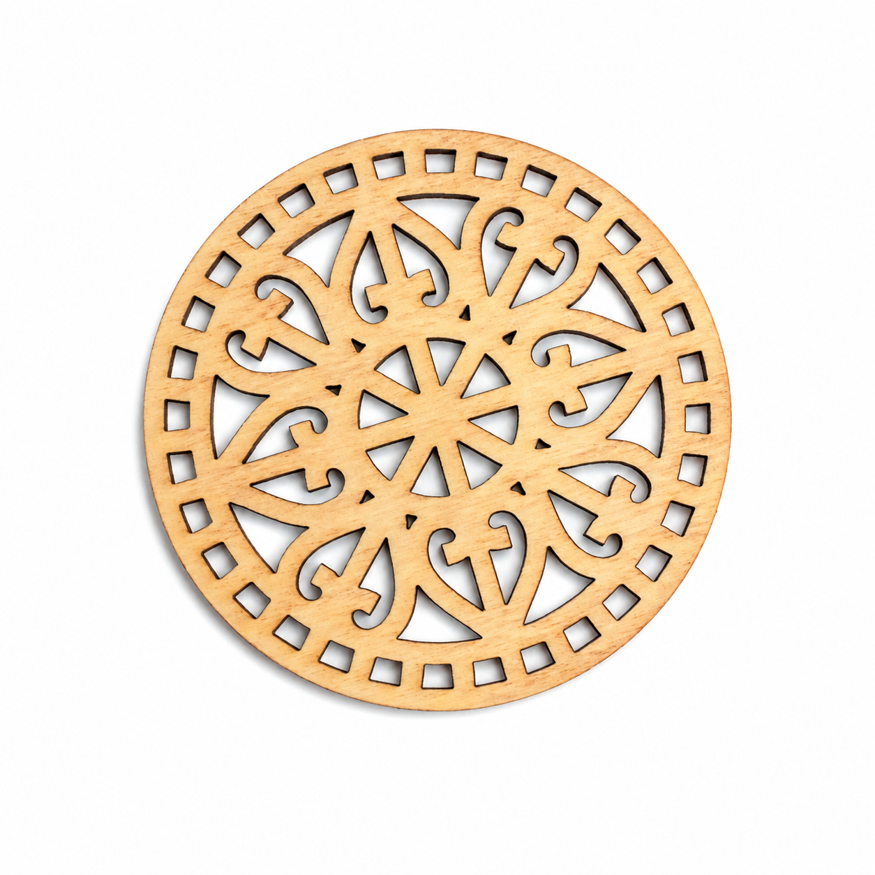 Dřevěná mandala / podtácek s ornamenty Ø 95 mm